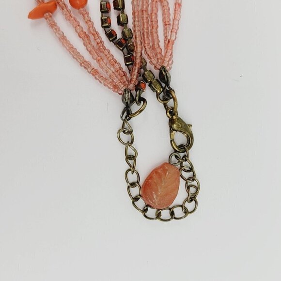 Multi Strand Beaded Choker/Collar Necklace Coral Orange Glass & Seed Beads - Picture 5 of 6